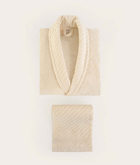 Koza Home Likya 100% Cotton Salmon-Cream 4-Piece Dowry Family Bathrobe and Towel Set 2 Bathrobes 2 Towels 1062A Standard