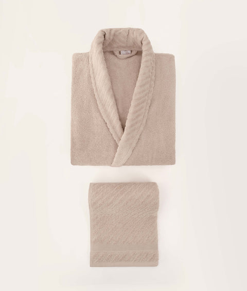 Koza Home Likya 100% Cotton Salmon-Cream 4-Piece Dowry Family Bathrobe and Towel Set 2 Bathrobes 2 Towels 1062A Standard