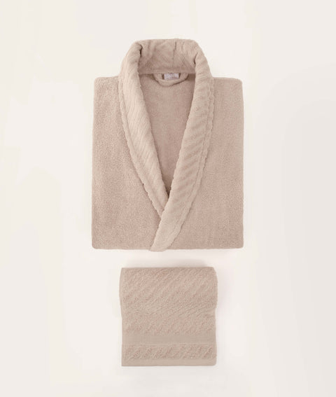 Koza Home Likya 100% Cotton Salmon-White 4-Piece Dowry Family Bathrobe Set and Towel Set 2 Bathrobes 2 Towels 1063A Standard