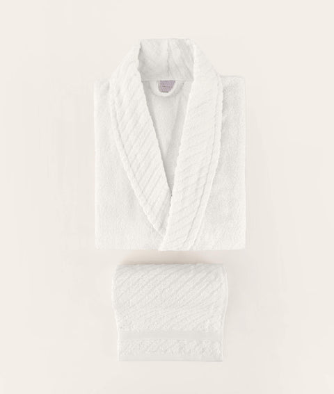 Koza Home Likya 100% Cotton Salmon-White 4-Piece Dowry Family Bathrobe Set and Towel Set 2 Bathrobes 2 Towels 1063A Standard