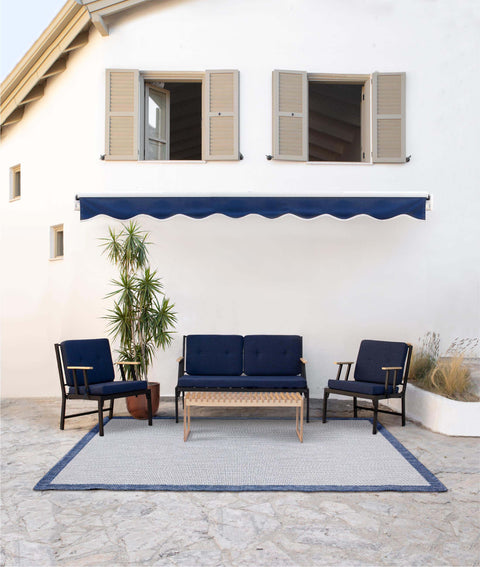 Koza Home Mist Navy Blue Single Garden Chair Black Skeleton 6004 Single