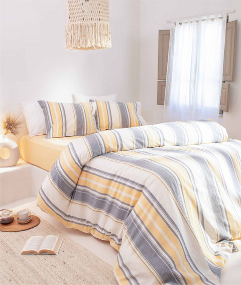 Koza Home Viento Duvet Cover Set Cotton Gray Ecru Striped Yellow Double 200x220 9501A Double