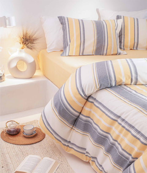 Koza Home Viento Duvet Cover Set Cotton Gray Ecru Striped Yellow Double 200x220 9501A Double