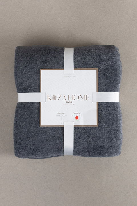Koza Home Twin Blanket Soft Cotton Single Blanket Anthracite Cream 150 x 200 5014A Single