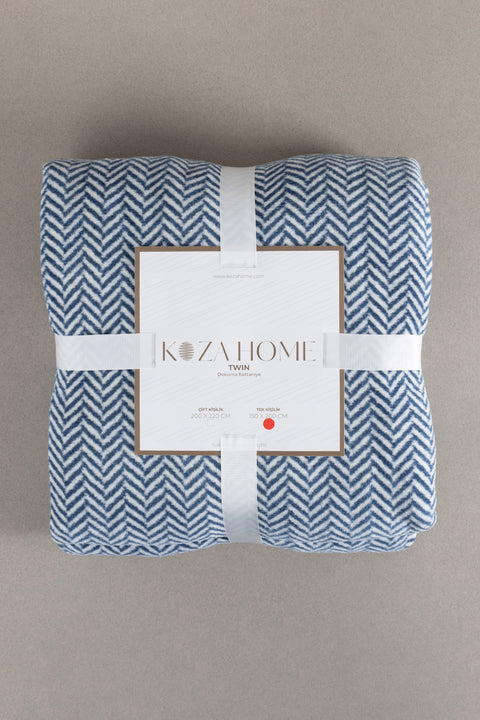 Koza Home Twin Blanket Soft Cotton Single Blanket Blue Cream 150 x 200 5015A Single