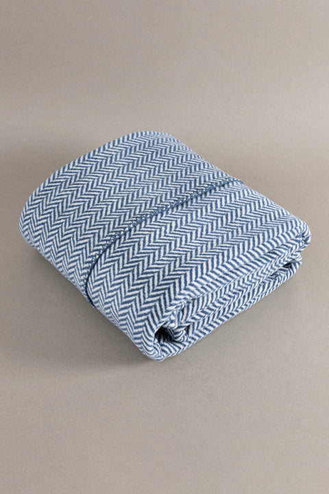 Koza Home Twin Blanket Soft Cotton Single Blanket Blue Cream 150 x 200 5015A Single