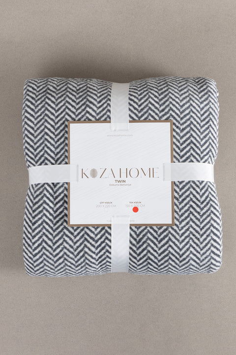 Koza Home Twin Blanket Soft Cotton Single Blanket Anthracite Cream 150 x 200 5018A Single