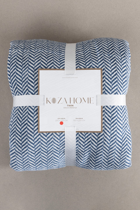 Koza Home Twin Blanket Soft Cotton Double Blanket Blue Cream 200 x 220 5019A Double