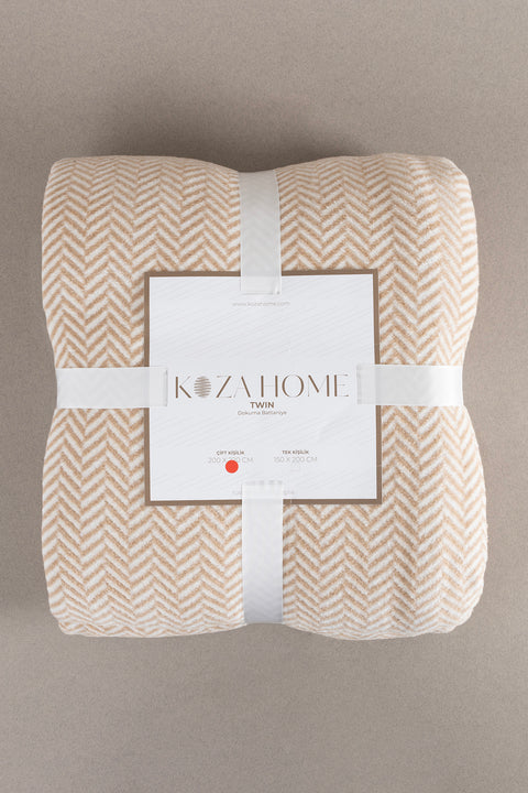 Koza Home Twin Blanket Soft Cotton Double Blanket Coffee Cream 200 x 220 5020A Double