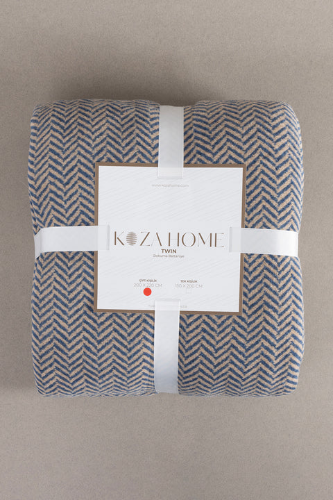 Koza Home Twin Blanket Soft Cotton Double Blanket Coffee Blue 200 x 220 5021A Double