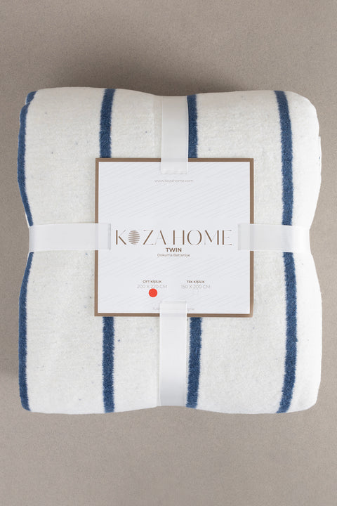 Koza Home Twin Blanket Soft Cotton Double Blanket Blue Cream 200 x 220 5027A Double