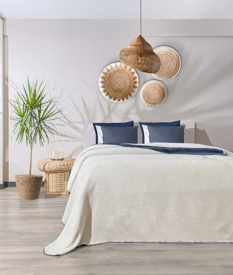 Koza Home Twin Soft Cotton Single Blanket Blue Cream 150 x 200 5005A Single