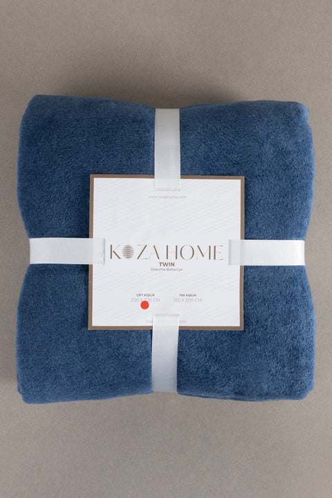 Koza Home Twin Soft Cotton Double Blanket Blue Cream 200 x 220 5009A Double