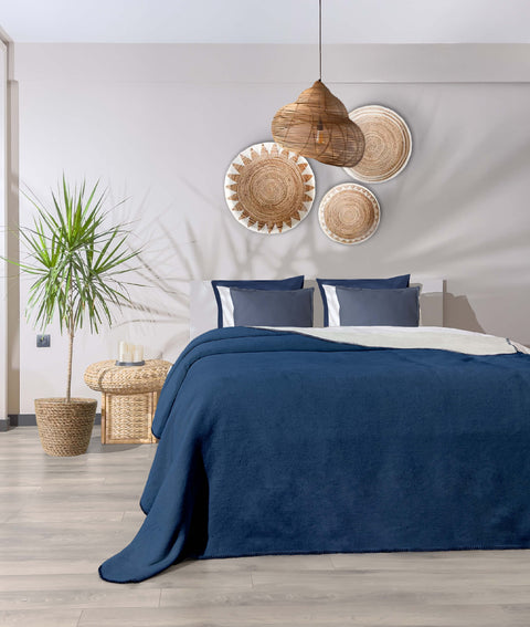 Koza Home Twin Soft Cotton Double Blanket Blue Cream 200 x 220 5009A Double