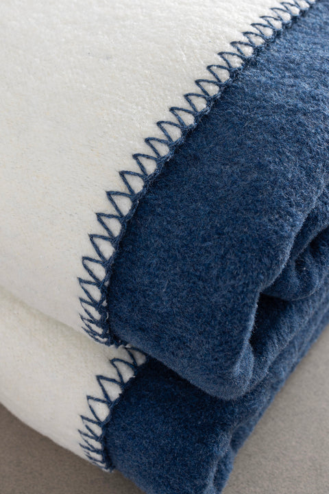 Koza Home Twin Soft Cotton Double Blanket Blue Cream 200 x 220 5009A Double