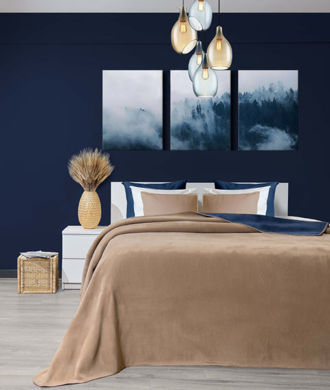 Koza Home Twin Soft Cotton Double Blanket Coffee Blue 200 x 220 5012A Double