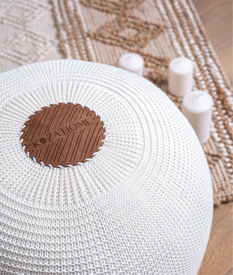 Koza Home Fluffy Knitted Pouf White 8001 50 x 50
