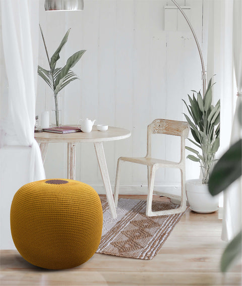 Koza Home Fluffy Knitted Pouf Mustard 8003 50 x 50