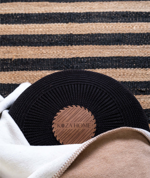 Koza Home Fluffy Knitted Pouf Black 8005 50 x 50