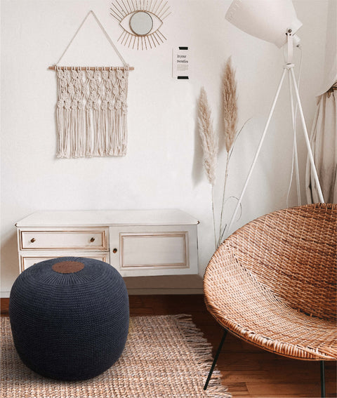 Koza Home Fluffy Knitted Pouf Anthracite 8008 50 x 50