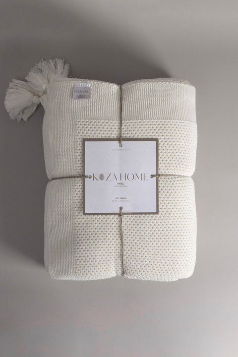 Koza Home Miel Cream Double Blanket with Pom Pom Edge 200x220 37100 Double