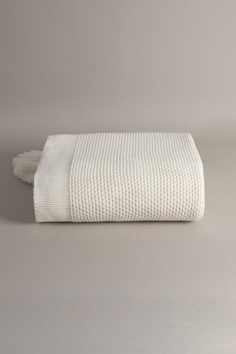 Koza Home Miel Cream Single Blanket with Pom Pom Edge 160 x 220 37101 Single