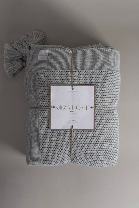 Koza Home Miel Gray Double Blanket with Pom Pom Edge 200x220 37105 Double