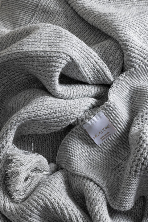 Koza Home Miel Gray Double Blanket with Pom Pom Edge 200x220 37105 Double
