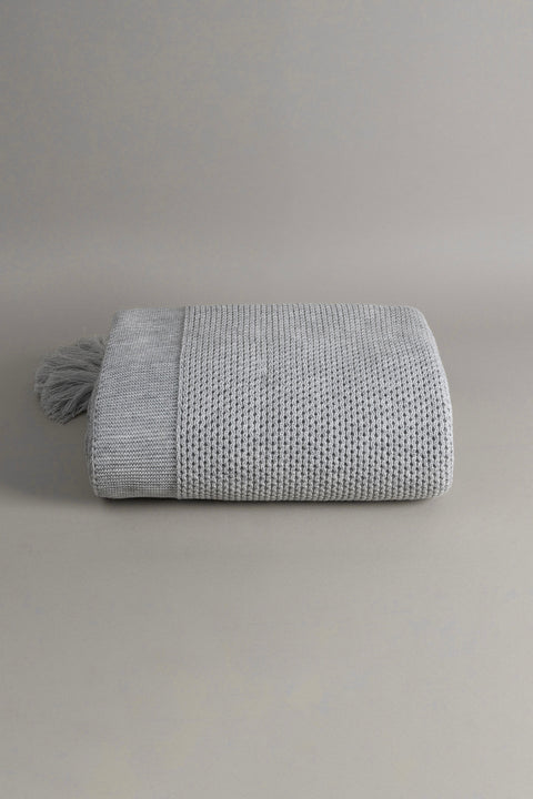 Koza Home Miel Gray Double Blanket with Pom Pom Edge 200x220 37105 Double