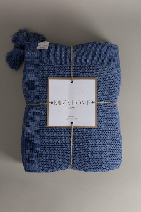 Koza Home Miel Indigo Edge Pompom Double Blanket 200x220 37115 Double