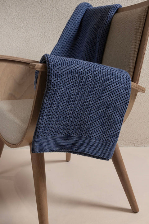 Koza Home Miel Indigo Edge Pom Pom Single Blanket 160x220 37116 Single