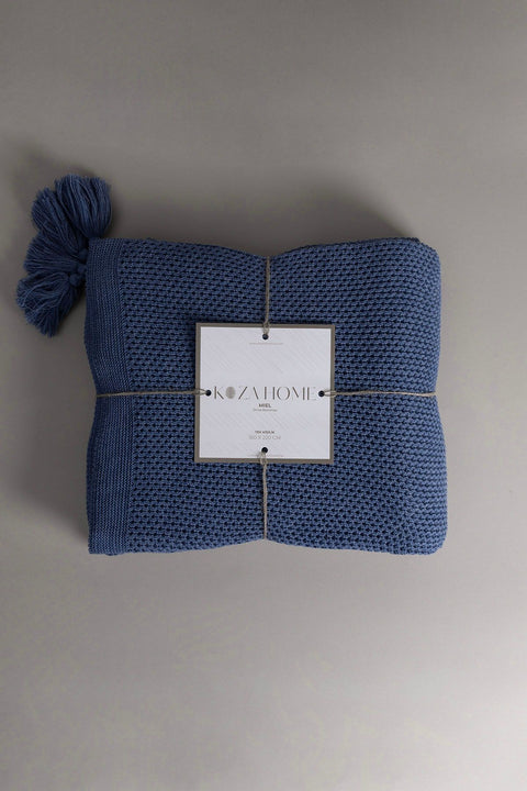 Koza Home Miel Indigo Edge Pom Pom Single Blanket 160x220 37116 Single