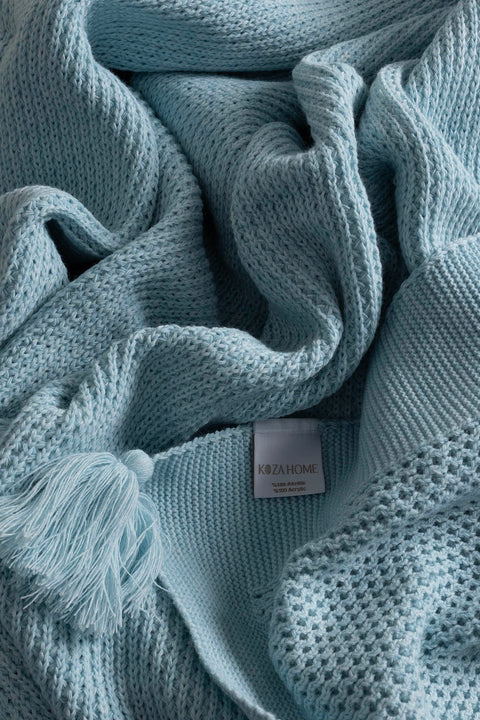 Koza Home Miel Blue Edge Pom Pom Single Blanket 160x220 37121 Single