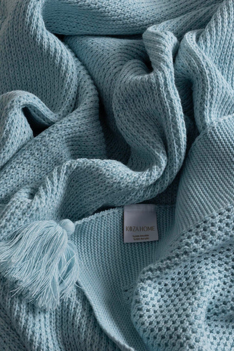 Koza Home Miel Blue Edge Pom Pom TV Blanket 130x170 37122 130 x 170