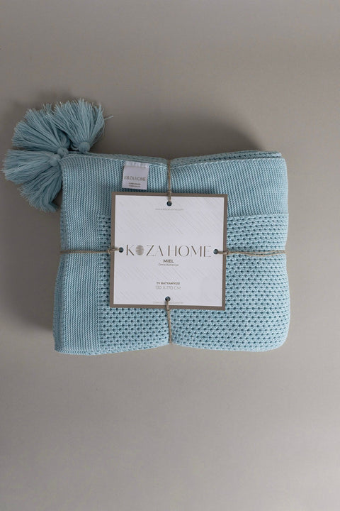 Koza Home Miel Blue Edge Pom Pom TV Blanket 130x170 37122 130 x 170