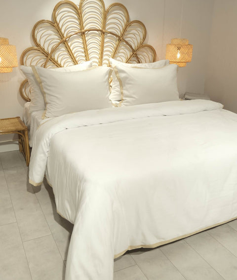 Koza Home Glow Tencel Satin Double Optic White Gold Bias Duvet Cover Set 4 Pieces Pillow + 240x260 Sheet + 200x220 Duvet Cover Double