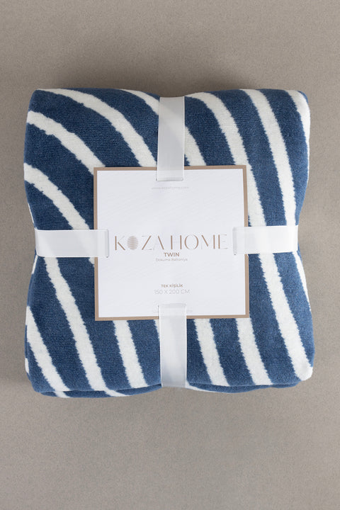 Koza Home Twin Blanket Soft Cotton Single Blanket Blue Cream 150 x 200 5031A Single