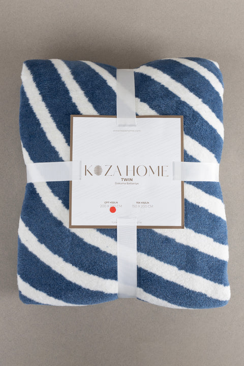 Koza Home Twin Blanket Soft Cotton Double Blanket Blue Cream 200 x 220 5035A Double