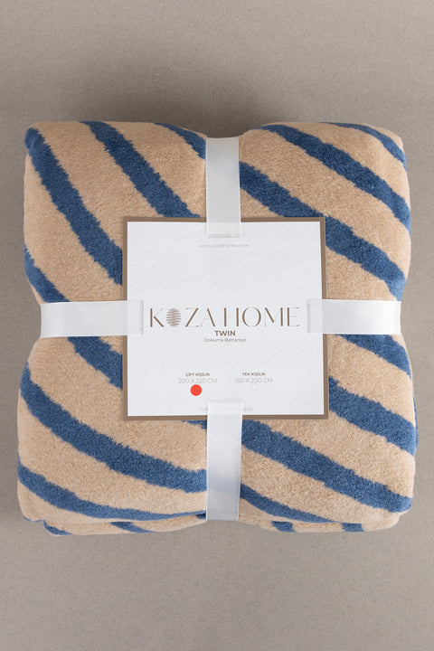 Koza Home Twin Blanket Soft Cotton Double Blanket Coffee Blue 200 x 220 5037A Double