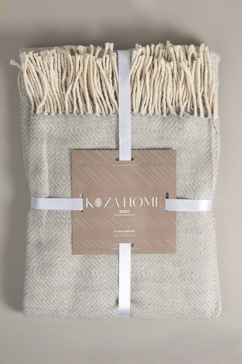 Koza Home Suez Grey White Color Wool Tv Blanket 91247 130x170 cm Single