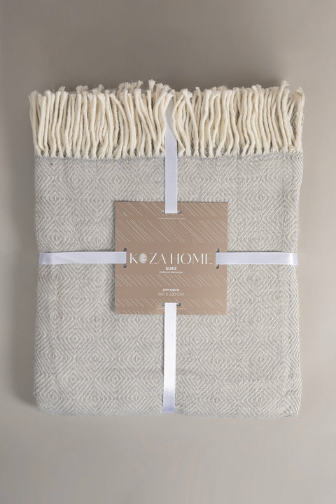Koza Home Suez Grey White Color Wool Double Blanket 91249 180x220 cm Double