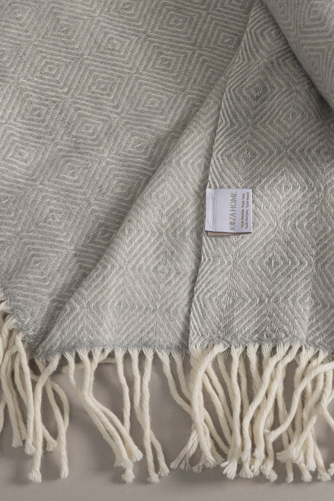 Koza Home Suez Grey White Color Wool Double Blanket 91249 180x220 cm Double