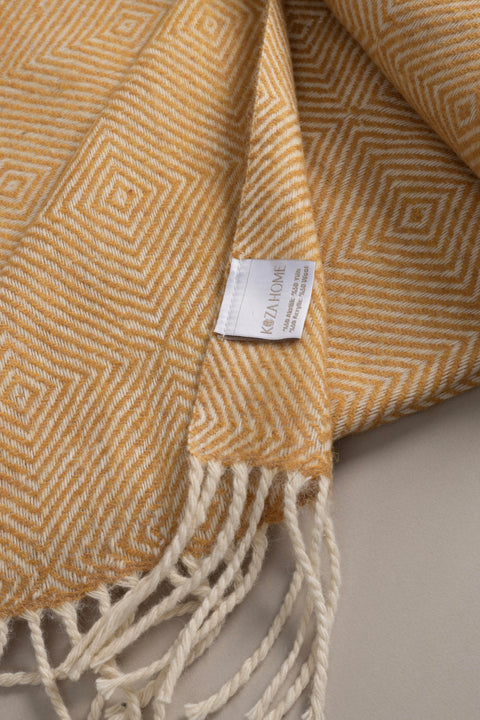 Koza Home Suez Mustard White Color Wool Tv Blanket 91250 130x170 cm Single