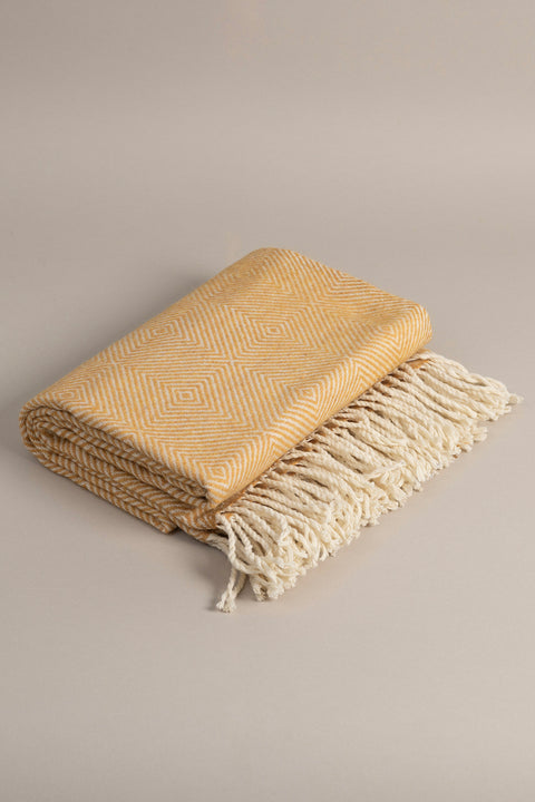 Koza Home Suez Mustard White Color Wool Tv Blanket 91250 130x170 cm Single