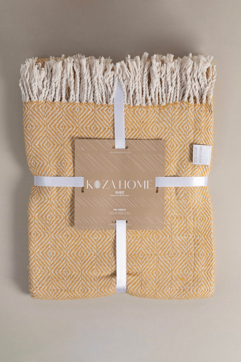Koza Home Suez Mustard White Color Wool Single Blanket 91251 150x200 cm Single