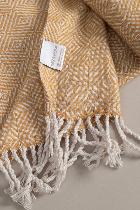 Koza Home Suez Mustard White Color Wool Single Blanket 91251 150x200 cm Single