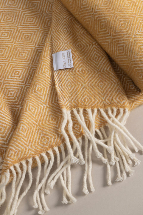 Koza Home Suez Mustard White Color Wool Double Blanket 91252 180x220 cm Double