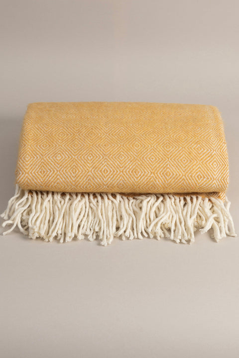 Koza Home Suez Mustard White Color Wool Double Blanket 91252 180x220 cm Double