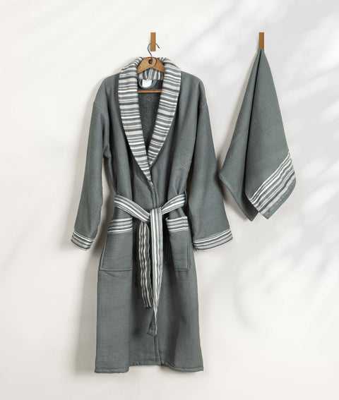 Koza Home Limira Set of 2 Green Cotton 1 Bathrobe L-XL 1 Dowry Towel 50x90 2235 L-XL