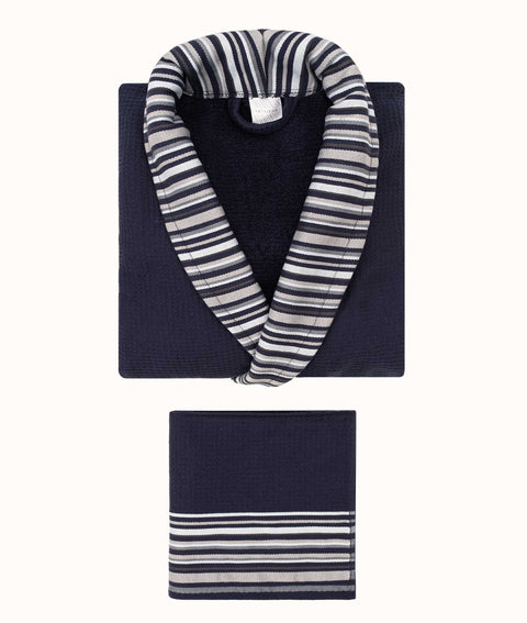 Koza Home Limira Set of 2 Navy Blue Cotton 1 Bathrobe L-XL 1 Dowry Towel 50x90 2236 L-XL